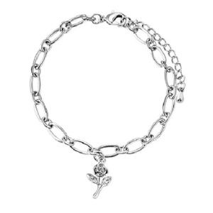 Alt Rose Bracelet Silver Chain Link Charm Flower